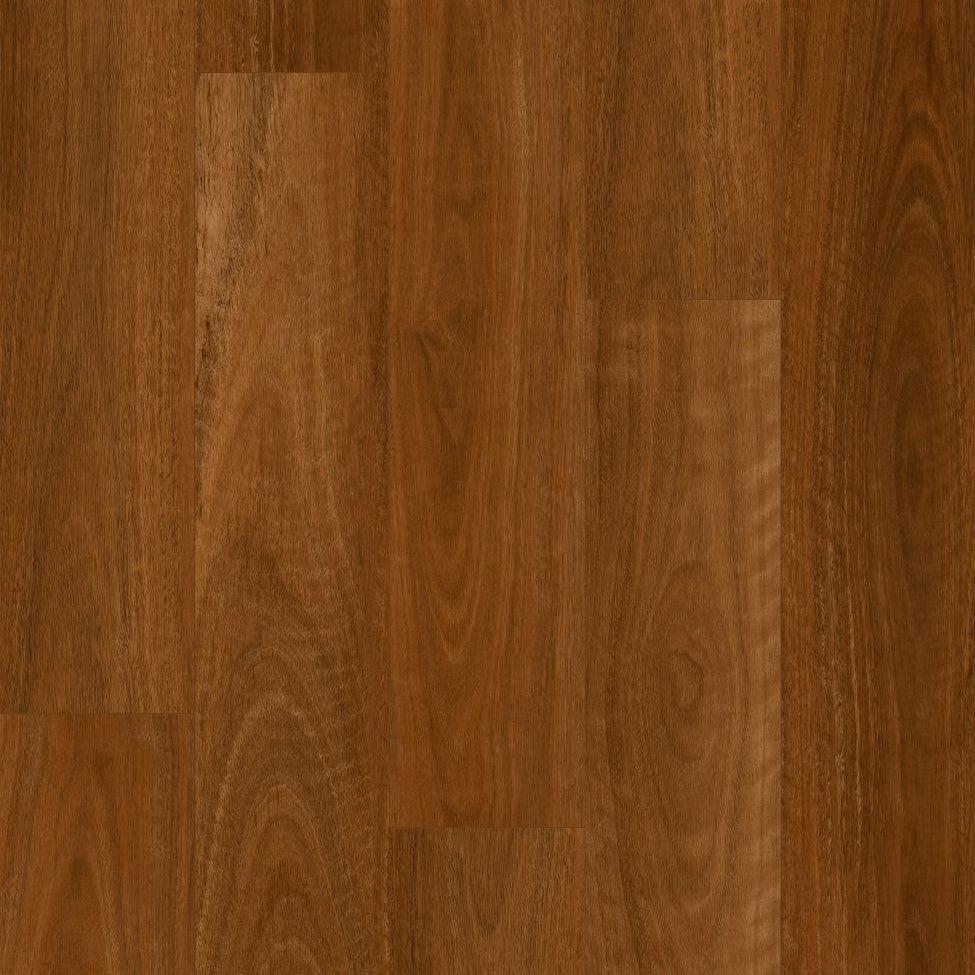 Close-up of a hybrid wood floor with a rich brown color and visible grain pattern.