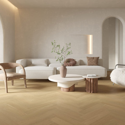 Light Neutral Herringbone Timber Flooring