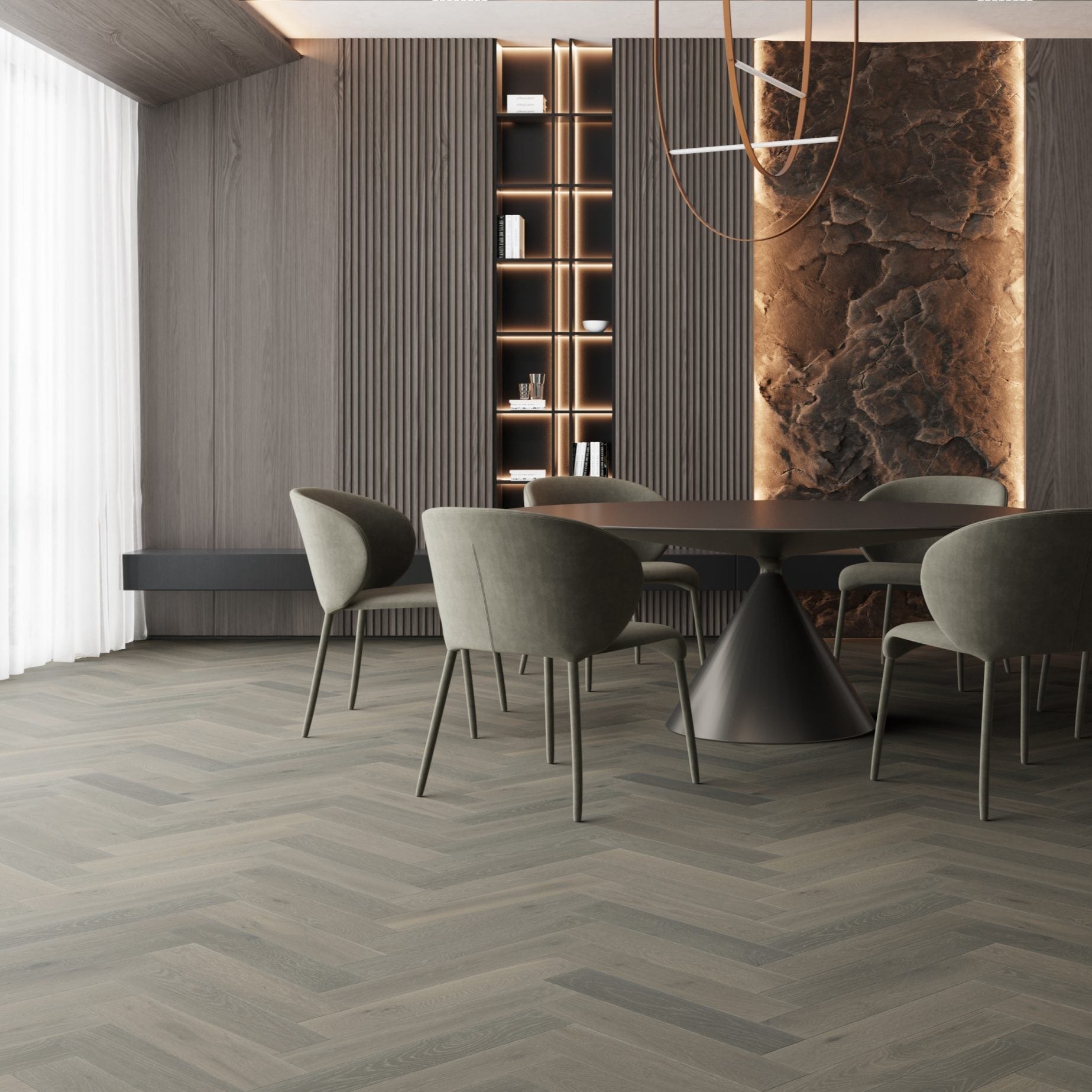 Meadow Grey Herringbone Timber Flooring