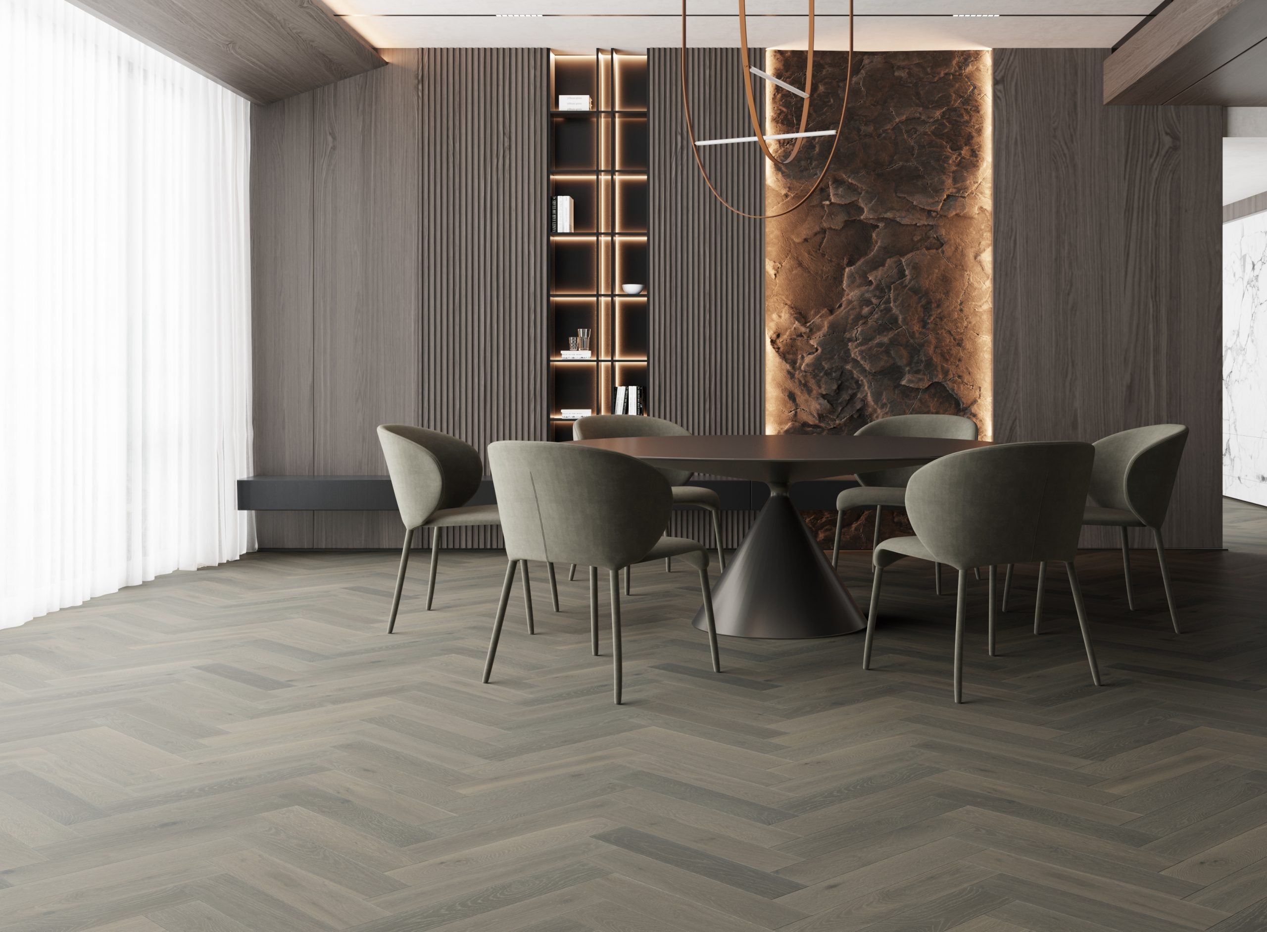 Meadow Grey Herringbone Timber Flooring