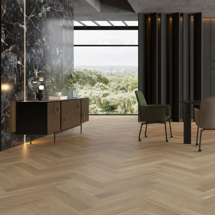 Neutral Oak Herringbone Timber Flooring