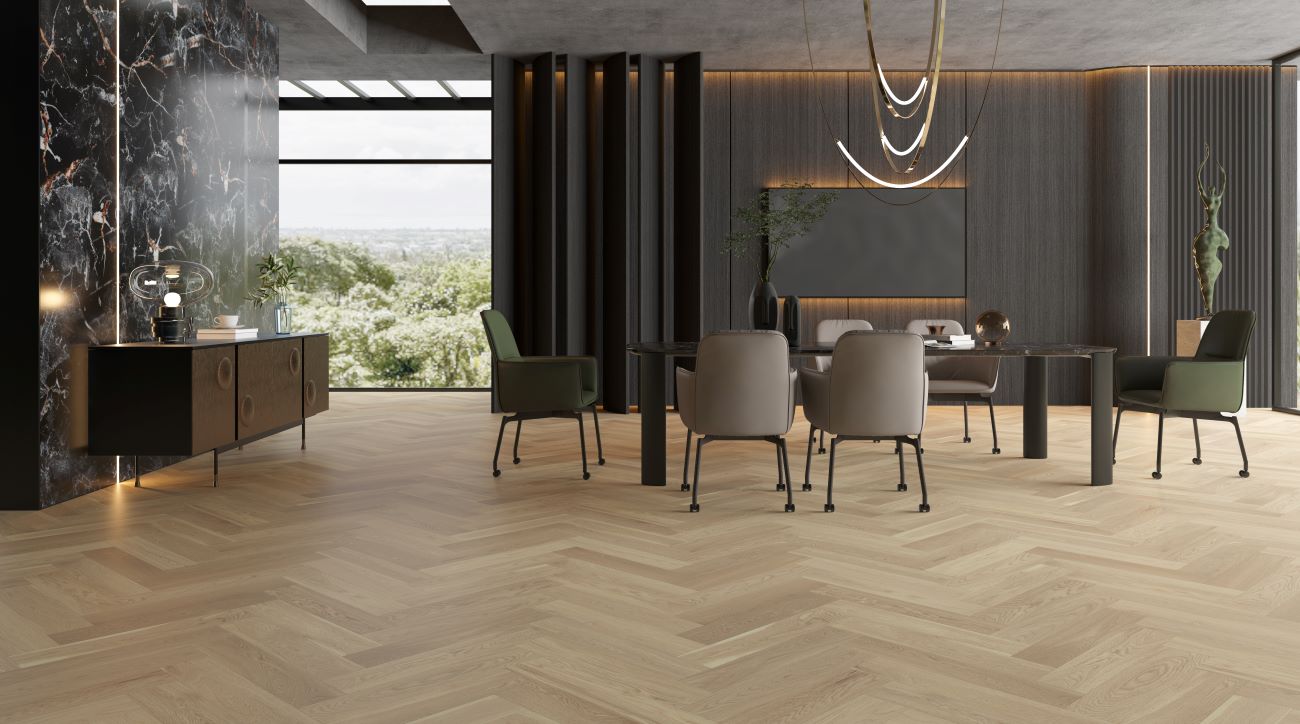Neutral Oak Herringbone Timber Flooring